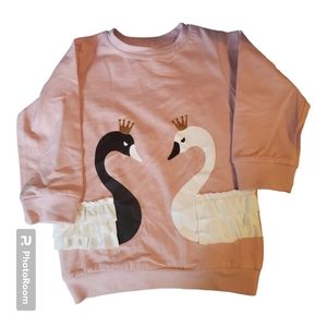 Nordstrom Baby Girl Swan Print Long Sleeve Top Pink Size 9-12 Months
